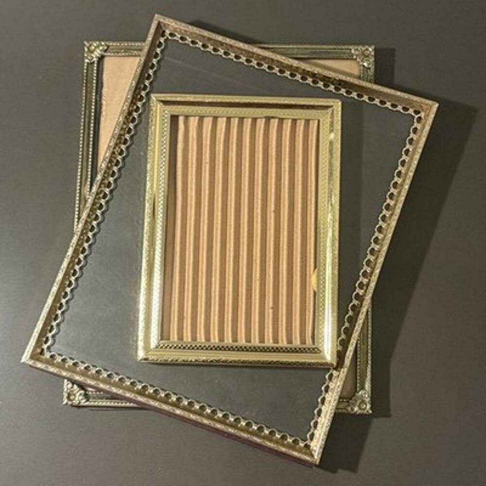 Vintage Lot 3 Ornate Gold Tone Metal Picture Photo Frames Easel Back 5x7 8x10